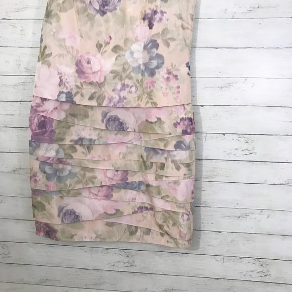 Worth Pink Floral Tiered Skirt Sleeveless Dress 16 - Picture 3 of 5
